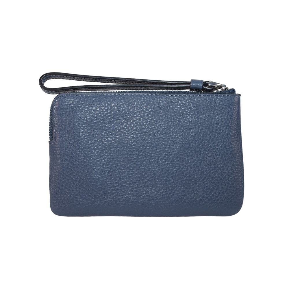 Coach Corner Zip Leather Wristlet Wallet – Navy Blue with Bold Red Script - NWT - Picture 2 of 7